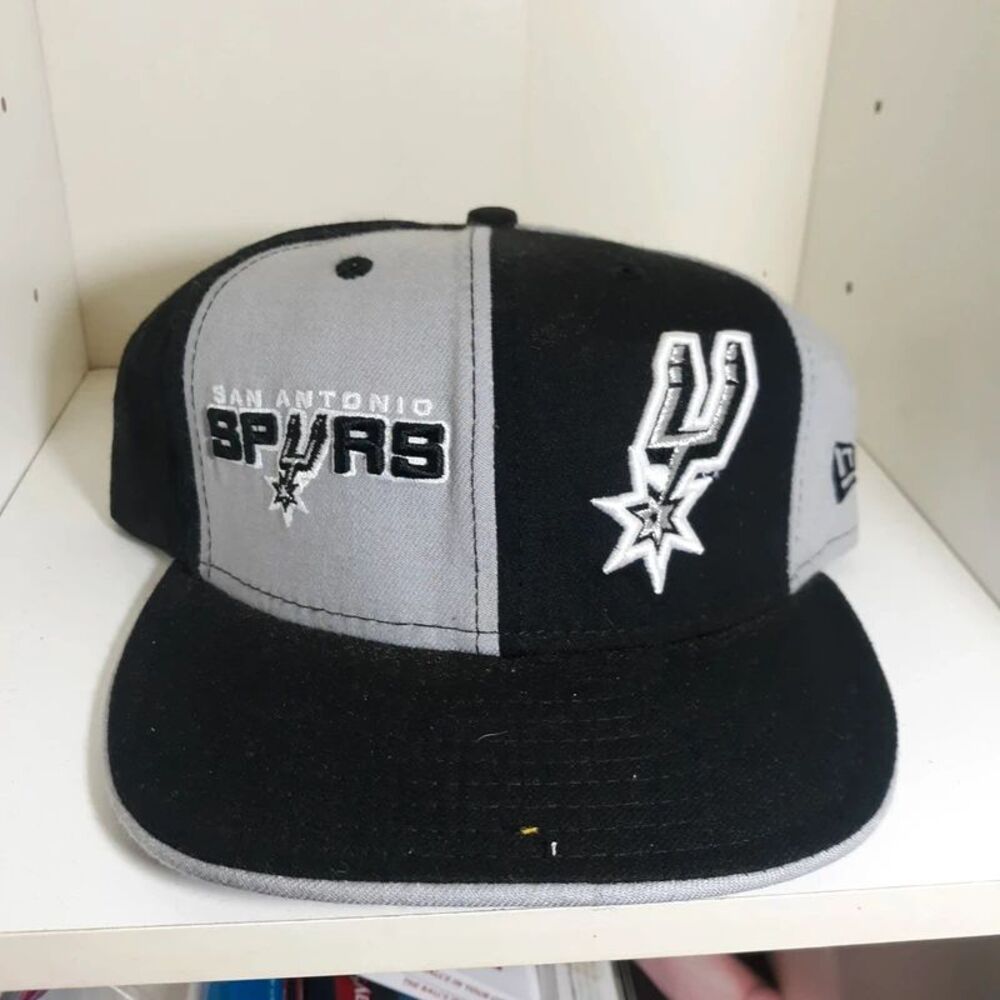 New Era San Antonio Spurs 59Fifty Fitted Hat Black Grey Split Logo Size 7 1/2